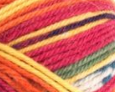 Swatch of Patons Kroy Socks Yarn in shade Mexicala stripes (yellow, orange, bright pink, green colourway)