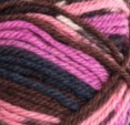 Swatch of Patons Kroy Socks Yarn in shade mulberry stripes (faded purple/pink, brown, navy colourway)
