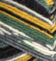 Swatch of Patons Kroy Socks Yarn in shade greener pastures (faded green, yellow, black, white colourway)