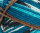 Swatch of Patons Kroy Socks Yarn in shade route 66 (white, brown, teal and turquoise colourway)