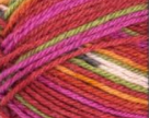 Swatch of Patons Kroy Socks Yarn in shade dad's jacquard (fuchsia, cranberry, green, orange colourway)