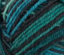 Swatch of Patons Kroy Socks Yarn in shade turquoise stripes (light to dark turquoise shades colourway)