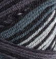 Swatch of Patons Kroy Socks Yarn in shade tourmaline stripes (light to dark grey/blue colourway)