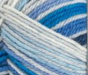 Swatch of Patons Kroy Socks Yarn in shade coastal stripes (light, bright, and medium blues colourway)