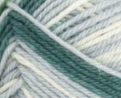 Swatch of Patons Kroy Socks Yarn in shade landscape stripes (white, grey, faded deep green colouway)
