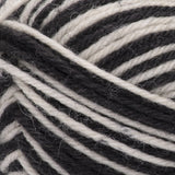 Swatch of Patons Kroy Socks Yarn in shade zebra stripes (black and white striped colourway)