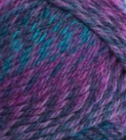 Swatch of Patons Kroy Socks FX Yarn in celestial (bright blue and purple shades colourway with twists)