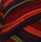 Harvest Variegate (sage green, orange, deep red, deep purple, black) swatch of Patons Classic Wool Worsted