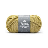A ball of Patons Highland Bulky yarn in shade Moss (bright medium green)
