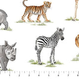 Square Young Animals fabric (white fabric with young zoo animals and small grass patches)