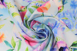 Swirled swatch sky fabric (white/light blue marbled fabric with tossed pink, purple and white floral with greenery and blue/green hummingbirds)