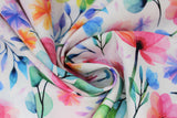 Swirled swatch blossom fabric (white fabric with tossed pink, purple, blue, orange floral and green/black stems and greenery)