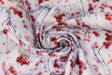 Swirled swatch red fabric (white fabric with realistic looking lightly snow covered branches with red berries)