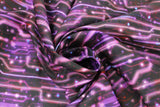 Swirled swatch Electric Purple fabric (black fabric with bright purple space look lines/wires and dots allover)