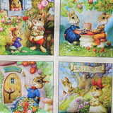 Square swatch - Bunnies Panel - (24" x 45") (cartoon bunnies in 8 different home related scenes, romantic style)