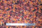 Flat swatch autumn maple red fabric (layered collage of realistic look red/orange maple leaves)