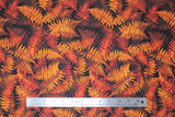 Flat swatch autumn fern fabric (layered collage of realistic look red/orange fern leaves)