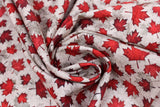 Swirled swatch Leaf White fabric (white/neutral marbled look fabric with tossed red maple leaves allover)