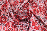 Swirled swatch Bandana fabric (red white and black kaleidoscope look fabric with red maple leaves)