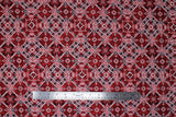 Flat swatch Bandana fabric (red white and black kaleidoscope look fabric with red maple leaves)