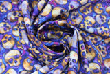 Swirled swatch Skulls fabric (purple marbled look fabric with neutral skull heads allover)