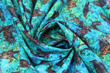 Swirled swatch Crows fabric (teal marbled look fabric with black tossed crows allover)