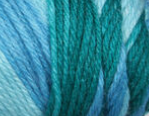 Swatch of Caron Simply Soft Ombre yarn in shade teal zeal (light to dark blues/turquoise colourway)