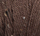 Swatch of Caron Simply Soft Tweeds yarn in taupe/dark brown with beige/brown tweed flecks