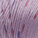 Swatch of Caron Simply Soft Speckle yarn in shade snapdragon (pale purple/lilac yarn with medium and dark purple speckles)