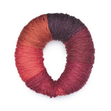 Caron Colorama round shaped yarn in colourway Wine Time (deep burnt orange, plum purple, burgundy, fuchsia, bright orange)