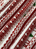 Swirled swatch winter themed flannel in Moose and Tree stripes (Christmas sweater look stripes with red deer and green trees on white)