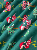 Swirled swatch winter themed flannel in Christmas flamingo (sweater/scarf and santa hat wearing flamingos with decorated palm trees on dark green)