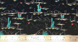 Group swatch desert cactus landscape fabric in black and beige
