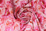 Swirled swatch flower printed fabric in pink (pink flower heads only collage)