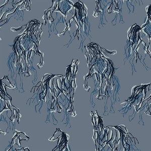 Group swatch wild horses printed fabrics in various styles