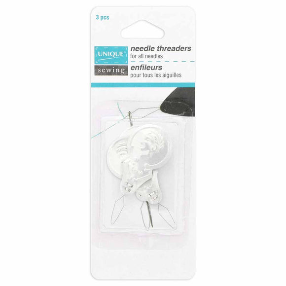 Set of 3 needle threaders (white) in packaging