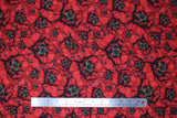 Flat swatch fabric red layered poppies (red/black/yellow layered poppy heads allover)