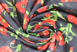 Swirled swatch fabric poppies & butterflies tossed black (black fabric with tossed red poppies with green stems and red/black butterflies)