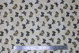 Flat swatch fabric tossed butterflies white (white fabric with small and medium tossed butterflies in black, beige, and blue shades)