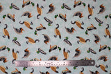 Flat swatch Duck Duck Goose fabric (white fabric with tossed ducks and geese allover)