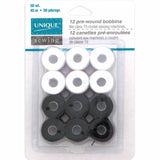 Package of 12 pre-wound bobbins (6 white, 6 black)
