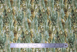 Flat swatch river bottom green fabric (pale medium green and white water texture fabric with rocks and greenery)