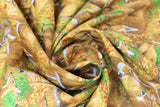 Swirled swatch Layered Deer fabric (illustrative style full colour deer collage allover with grass and leaves)
