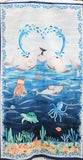 Full swatch whale themed fabric in Our Little Pod Panel 28"x44" (whales with heart, underwater scene)