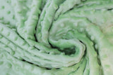 Swirled swatch aloe (light green) solid coloured minky fabric with embossed dots
