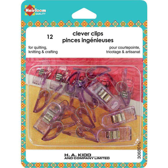 Package of 12 small clever clips (clear purple)