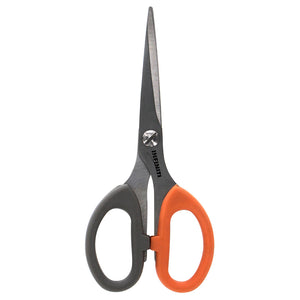 6" sewing scissors (no packaging) on white background - grey and orange handles