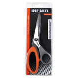 8.25" dressmaker scissors in packaging on white background (grey and orange handles)