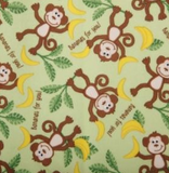 Square swatch PUL Diaper Fabric (light green fabric with dark green leaves and brown monkeys with yellow bananas)