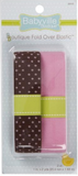 Small package of precut 1" fold over diaper elastics (pink, brown with light polka dots)